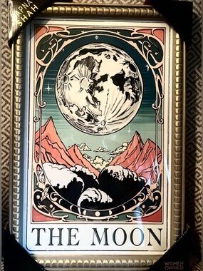 NEW Sapna Shah wall art The Moon boho style to any room. Carved frame 18" x 12"